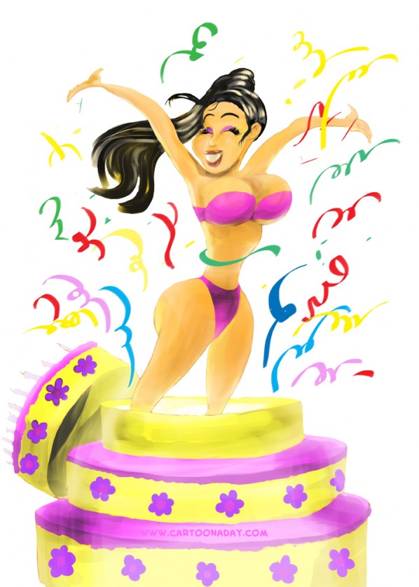 image taken from http://www.cartoonaday.com/sexy-woman-jumping-out-of-cake/