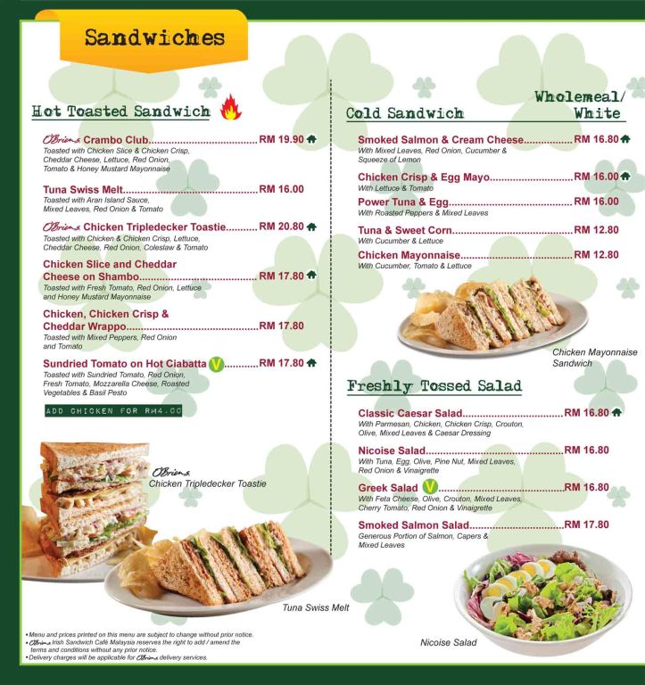 Contoh menunya diambil dari http://www.obriens.com.sg/asia/index.html?id=3