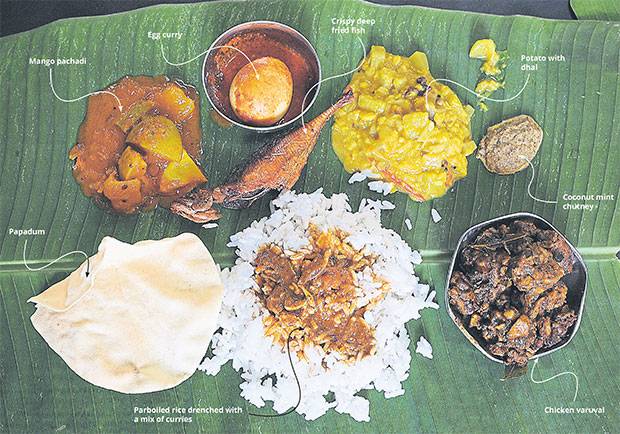 Pic Source : http://www.themalaymailonline.com/ The banana leaf rice meal is a simple one where fluffy white rice is served on a banana leaf and accompanied by a few types of vegetables, pickles, condiments like a chutney or mint sauce and papadum. — Picture by K.E. Ooi